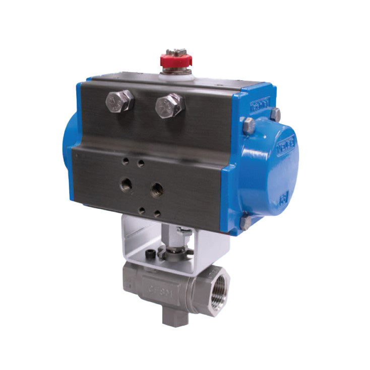 BONOMI SERIES 511SL 2-WAY ST. ST. BODY 2-PIECE NPT SAFETY EXHAUST BALL VALVE AND VALBIA PNEUMATIC ACTUATOR