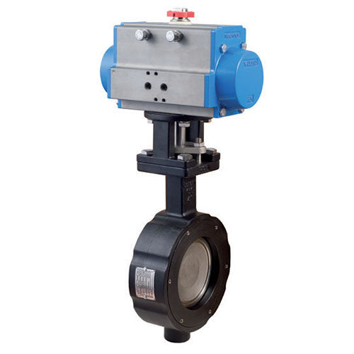 BONOMI SERIES 8300 CARBON STEEL BODY ST. ST. DISC PTFE SEATS WAFER STYLE ANSI CLASS 300 HP BUTTERFLY VALVE AND VALBIA PNEUMATIC ACTUATOR