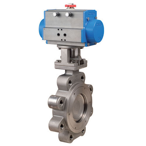 BONOMI SERIES 9301 ST. ST. BODY ST. ST. DISC PTFE SEATS LUG STYLE ANSI CLASS 300 HP BUTTERFLY VALVE AND VALBIA PNEUMATIC ACTUATOR