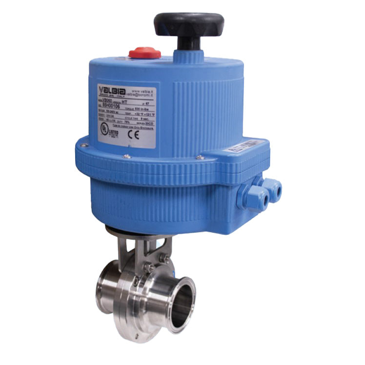 BONOMI EBFVSTCE WITH SERIES BFVSTCE 2-WAY ST. ST. BODY SANITARY TRI-CLAMP BUTTERFLY VALVE AND PLASTIC VALBIA ELECTRIC ACTUATOR