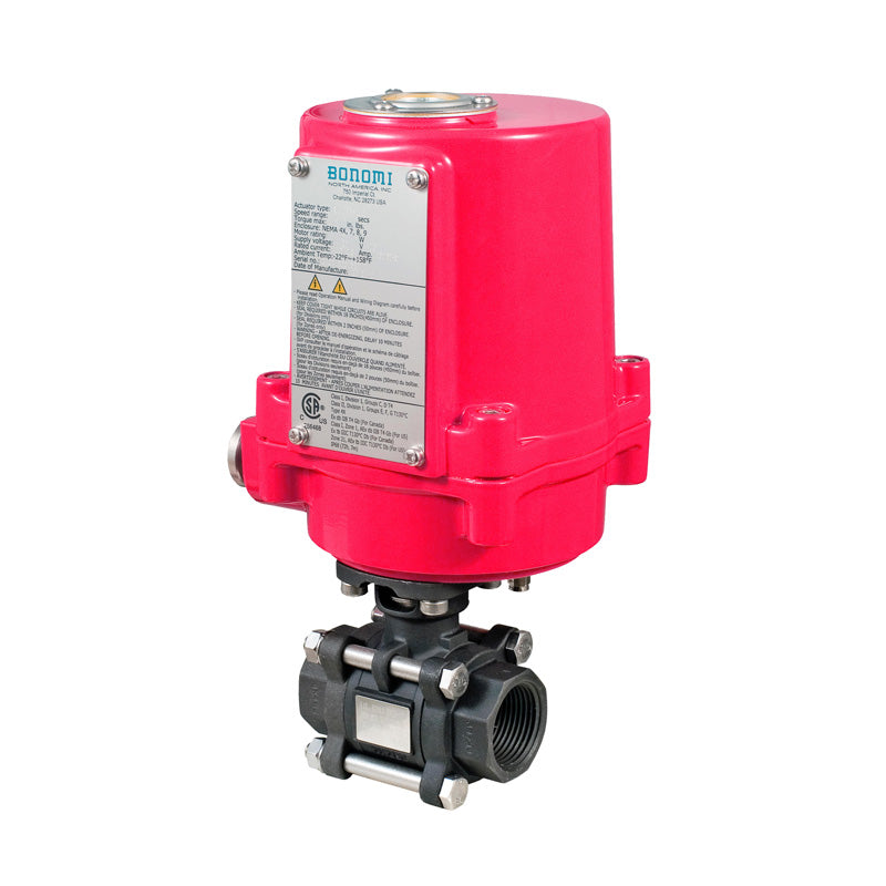 BONOMI EXM8E0620 WITH SERIES 620LL 2-WAY CARBON STEEL 3-PIECE NPT BALL VALVE AND VALBIA CSA APPROVED EXPLOSION PROOF ELECTRIC ACTUATOR