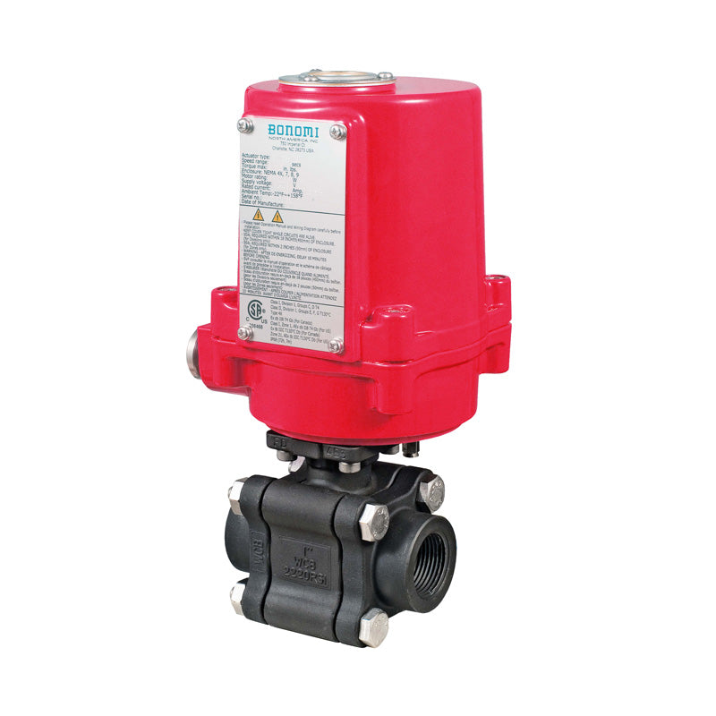 BONOMI EXM8E0630 WITH SERIES 630LL 2-WAY CARBON STEEL 3-PIECE NPT BALL VALVE AND VALBIA CSA APPROVED EXPLOSION PROOF ELECTRIC ACTUATOR