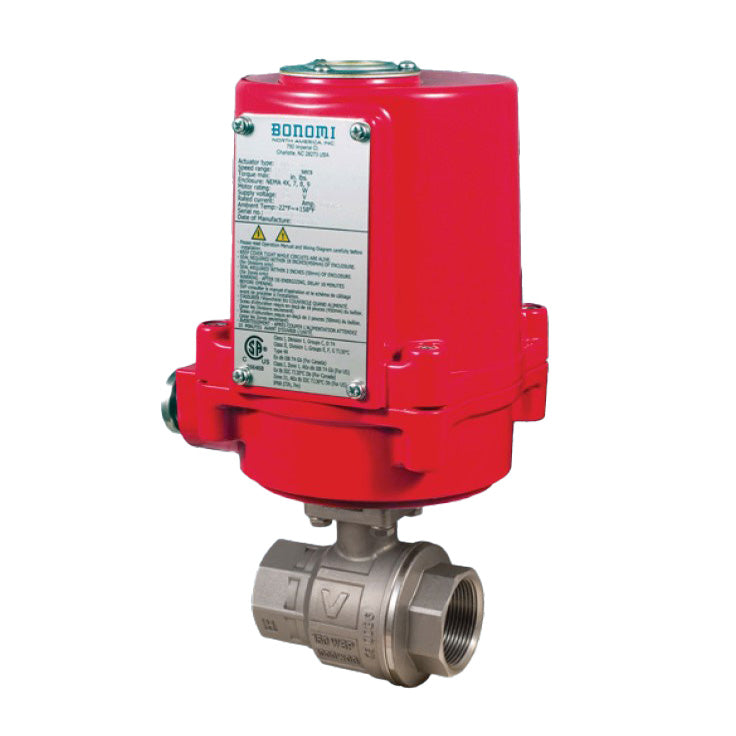 BONOMI EXM8E067 WITH SERIES 700076 2-WAY ST. ST. BODY 2-PIECE NPT BALL VALVE AND VALBIA CSA APPROVED EXPLOSION ELECTRIC ACTUATOR