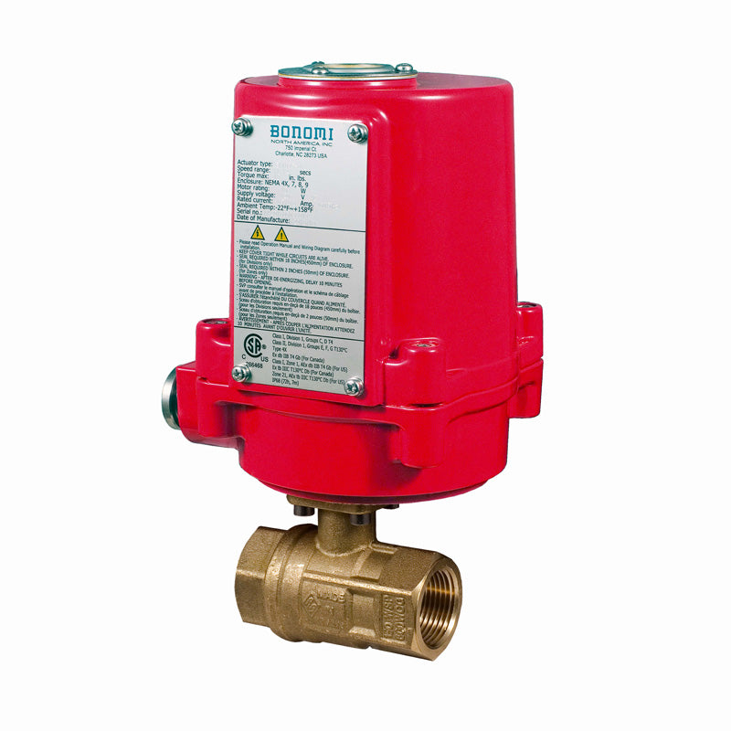 BONOMI EXM8E068LF WITH SERIES 253NLF 2-WAY LEAD FREE BRASS NPT BALL VALVE AND VALBIA CSA APPROVED EXPLOSION PROOF ELECTRIC ACTUATOR