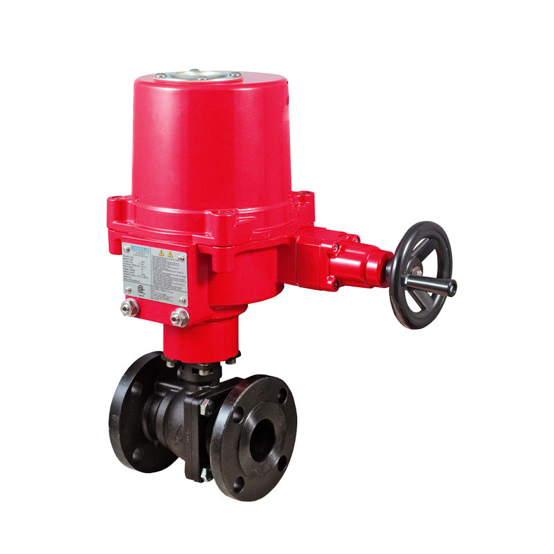 BONOMI EXM8E766001 WITH SERIES 766001 2-WAY CARBON STEEL ANSI CLASS 150 FIRE SAFE DESIGN FLANGED SPLIT BODY BALL VALVE AND VALBIA CSA APPROVED EXPLOSION PROOF ELECTRIC ACTUATOR