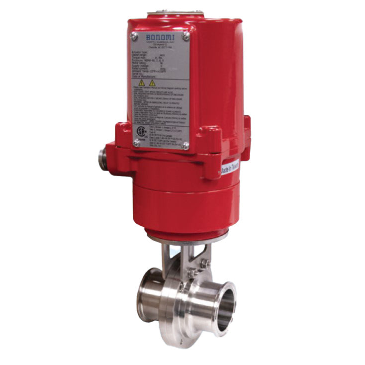BONOMI EXMEBFVSTCE WITH SERIES BFVSTCE 2-WAY ST. ST. BODY SANITARY TRI-CLAMP BUTTERFLY VALVE AND VALBIA CSA APPROVED EXPLOSION PROOF ELECTRIC ACTUATOR