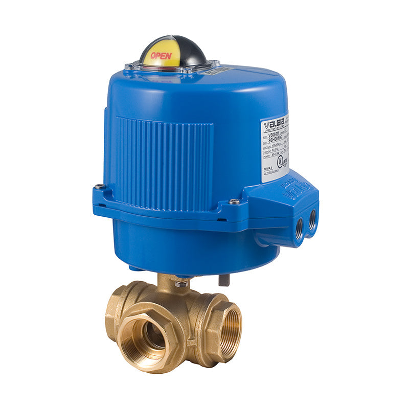 BONOMI M8E066 WITH SERIES RB 365N 3-WAY BRASS NPT BALL VALVE AND METAL VALBIA ELECTRIC ACTUATOR
