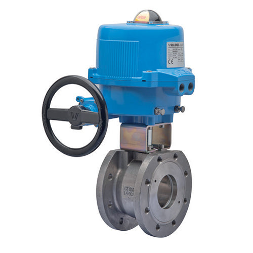 BONOMI M8E721V16 WITH SERIES 721V16 ST. ST. BODY ANSI CLASS 150 FIRE SAFE DESIGN FLANGED WAFER STYLE 2-WAY BALL VALVE AND METAL VALBIA ELECTRIC ACTUATOR