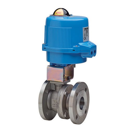 BONOMI V-PORT CONTROL VALVE WITH VALPRES SERIES 760021 SPLIT BODY FLANGED ANSI CLASS 150 ST. ST. BODY BALL VALVE AND METAL VALBIA ELECTRIC ACTUATOR