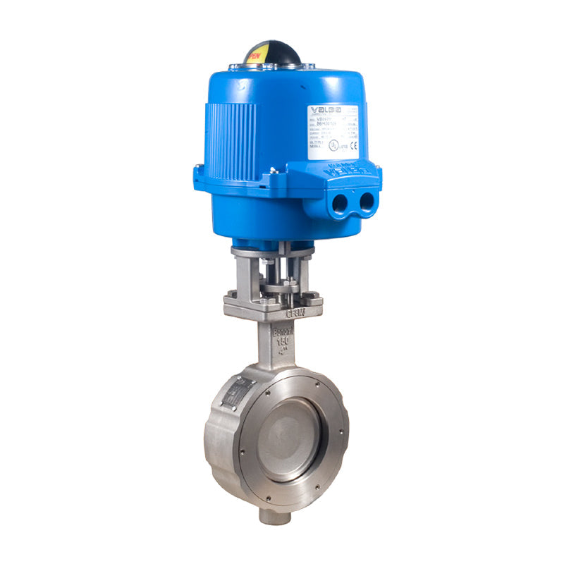 BONOMI ME9300 WITH SERIES 9300 ST. ST. BODY ST. ST. DISC PTFE SEATS WAFER STYLE ANSI CLASS 300 HP BUTTERFLY VALVE AND METAL VALBIA ELECTRIC ACTUATOR