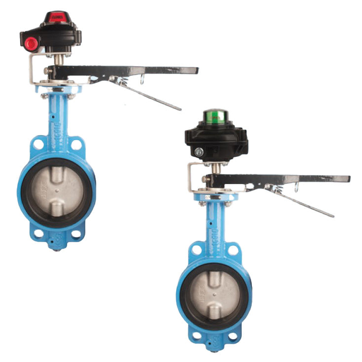 BONOMI SERIES N500S 2-WAY, NSF-APPROVED RUBBER-LINED WAFER-STYLE BUTTERFLY VALVE W/ SS DISC W/EPDM SEATS AND MOUNTED LS2-B-EXM EXPLOSION-PROOF MECHANICAL LIMIT SWITCH