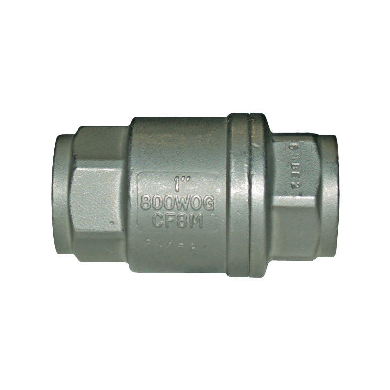 BONOMI S800 HIGH CAPACITY SPRING LOADED STAINLESS STEEL CHECK VALVE 800 WOG, FNPT THREADED WITH P.T.F.E. SEAT